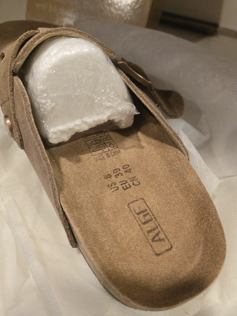 Taupe Suede Clog Mules with Buckle - Picture 4 of 6